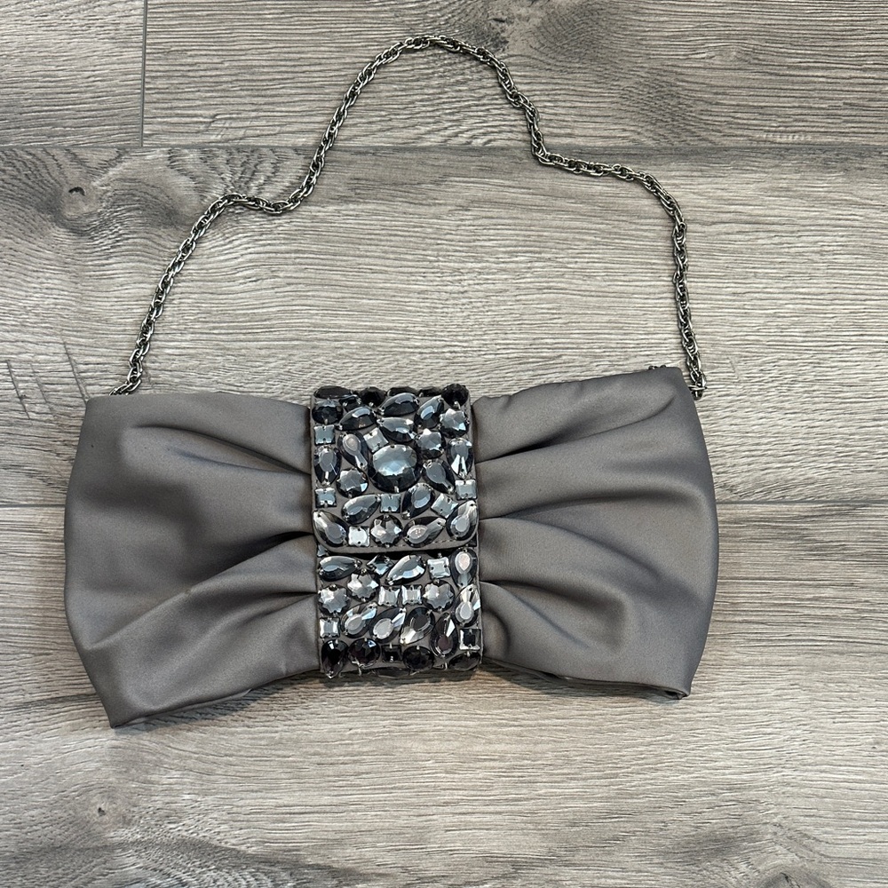 Banana Republic Gray Clutch with Embellished Centerpiece